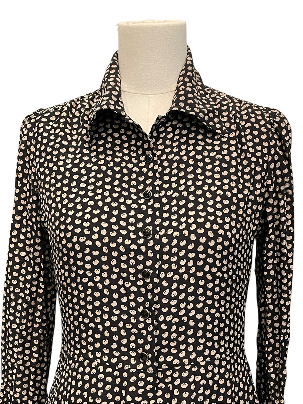 Re/Done Black and White Polka Dot Long Sleeve Shirt Dress - Picture 2 of 7